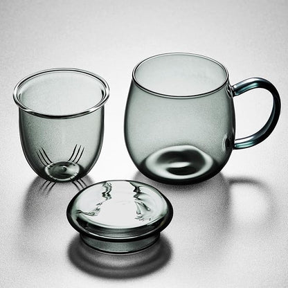 Glass Tea Cup with Infuser and Lid, 17.6oz/520ml Large Borosilicate Teacup, Clear Mug for Loose Leaf Tea, Blooming Tea, Tea Bags - Perfect Christmas or Birthday Gift for Men.