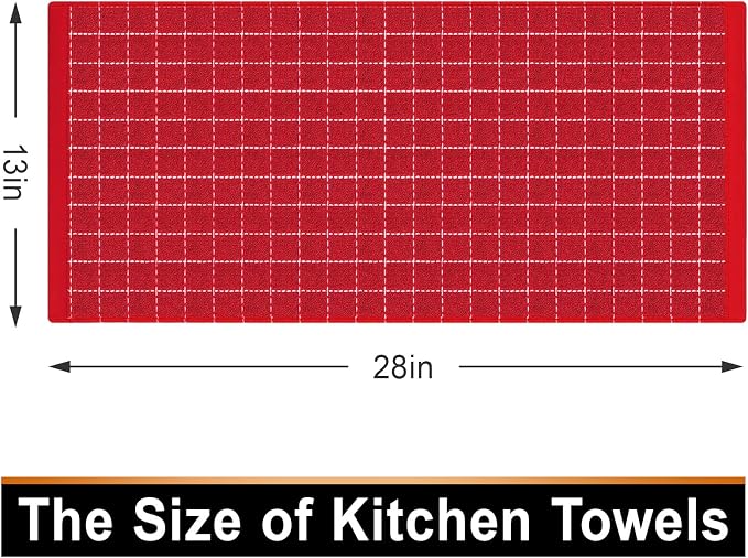 Mordimy 100% Cotton Terry Cloth Kitchen Towels, Super Soft and Absorbent Dish Towels for Drying, Checkered Designed Hand Towels for Kitchen, 13 x 28 Inches, 4 Pack, Red