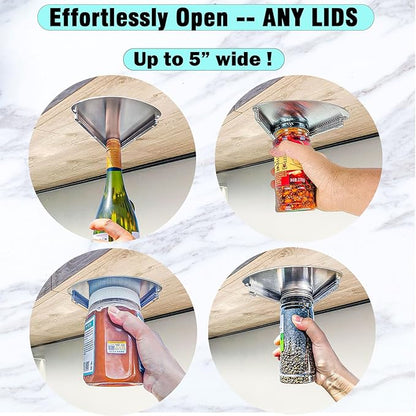 GOLDTREE Latest Stainless Steel Jar Openers for Seniors, Under Cabinet Jar Opener Tool for Weak Hands, Under Counter Jar Lid Cap Opener, Easy Grip