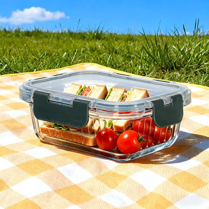 Glass Fluted Ombre grey Leak-Proof 6-Piece Set Food Storage Containers, Food Containers with Lids, Meal Prep Containers. (Rectangular)