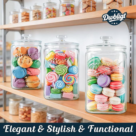 [NEW] Cookie Jars with Lids Airtight, 1.5 Gallon Large Glass Jar with Lid & Scale Mark, Heavy Duty Glass Canisters for Kitchen Counter, Pantry, Wide Mouth Mason Jar for Sugar, Dog Treat-2 PCS