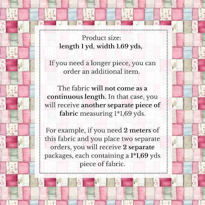 100% Cotton Fabric by the Yard – Turkish Quality Quilting & Sewing Fabric, 1 Yard x 1.69 Yards Wide, Patchwork Cotton for Crafts