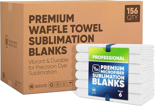 Microfiber Wholesale Sublimation Blanks Towels 16x24 - Premium Waffle Weave Microfiber Towels for Kitchen - Polyester Blanks for Kitchen or Craft Use - Bulk Pack of 156