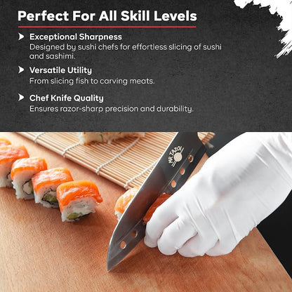 Mr Tazoi 8 Inch Stainless Steel Sushi Chef Knife - Japanese Inspired Design, Sharp & Lightweight, Budget Friendly & Durable - Ideal for Sushi, Sashimi, and Everyday Kitchen Use