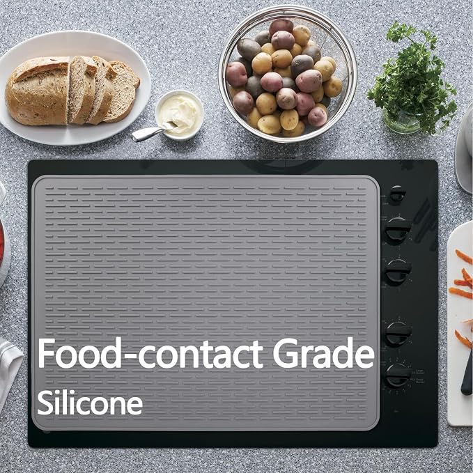YUHFERA Stove Top Cover for Electric Stove - Silicone Stove Mat for Glass Top, Glass Cooktop Protector, XL Dish Drying Mats for Kitchen,Oven Covers for Electric Stove (Gray,36 x 21)