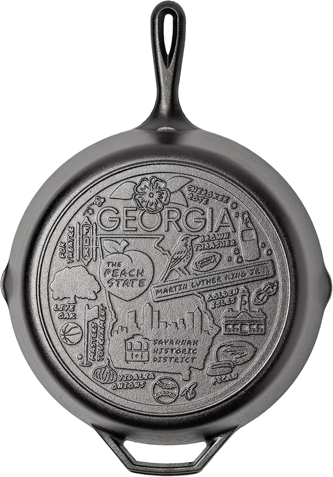 Lodge 12 Inch Cast Iron Skillet – Pre-Seasoned Frying Pan with Teardrop Handle – Oven, Stovetop, Grill & Campfire Use – Made in USA – Non-Toxic, Even-Heating Cookware – Georgia