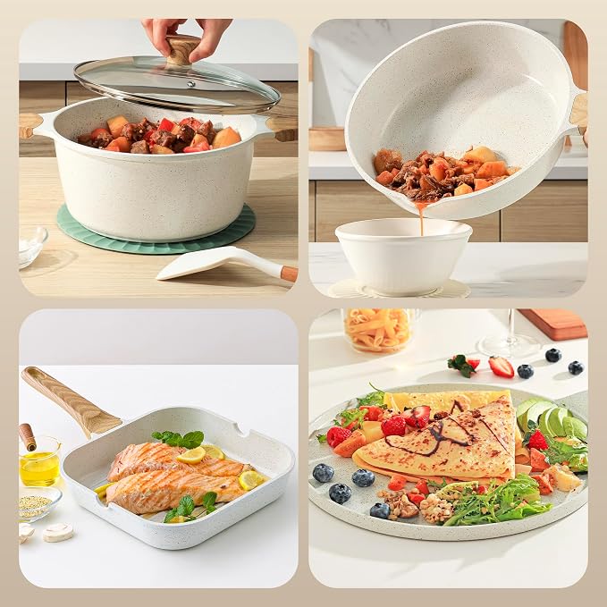SENSARTE 23 PCS Nonstick Ceramic Cookware Set, Non Toxic Pots and Pans, PFAS & PFOA Free, Healthy Kitchen Cooking Set with Stay-Cool Handles, Induction Compatible, White