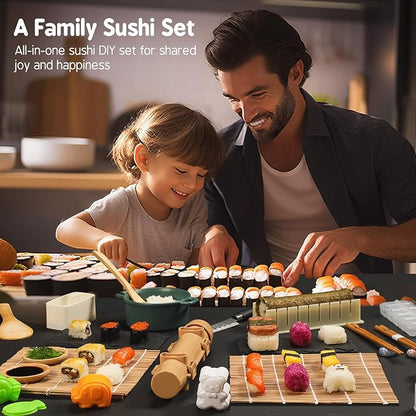 Delamu Sushi Making Kit 27 in 1 [Parent-Child] Sushi Kit, for Beginners/Pros Sushi Makers, with Bamboo Sushi Mats, Sushi Rolling Tube, Onigiri Mold, Rice Paddle, Sushi Knife, Guide Book & More