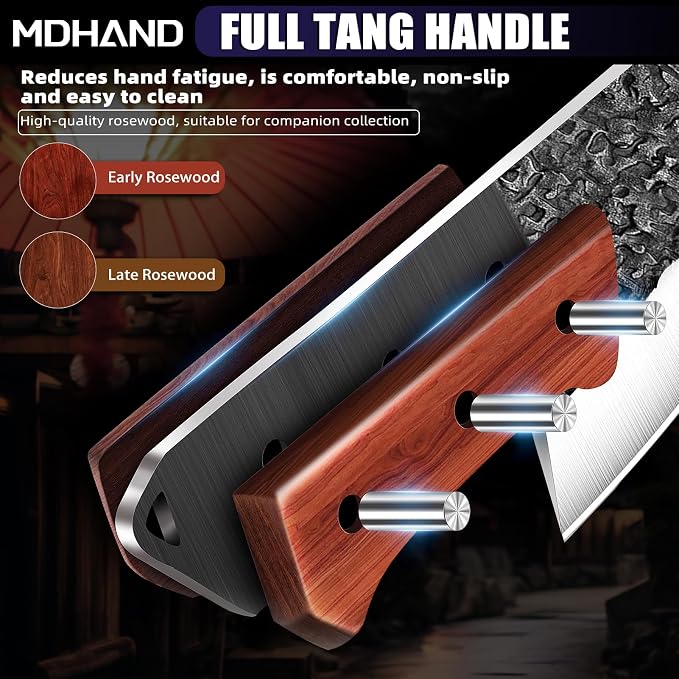 MDHAND Butcher Knife Set, 8PCS Hand Forged Serbian Chef Knife Set, Meat Cleaver Knife for Kitchen, Bone Chopper Knives & Viking Knives for Home & Outdoor Camping BBQ, Gift for Men