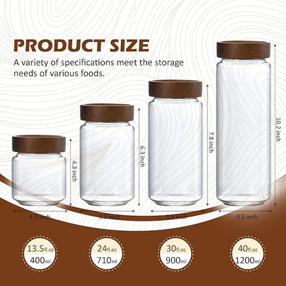 13.5 fl oz/400 ml Glass Jar with Airtight Wooden Screw Top Lid, Clear Stackable Food Storage Canister, Small Cute Decorative Glass Container for Coffee, Candy, Cookie, Sugar, Oatmeal, Salt