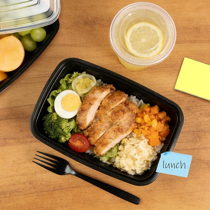 12 Pack Meal Prep Containers 38oz Food Prep Containers with Lids Forks and Sticky Note for Food Safe Take Out Plastic Food Storage Dessert Containers Salad Containers