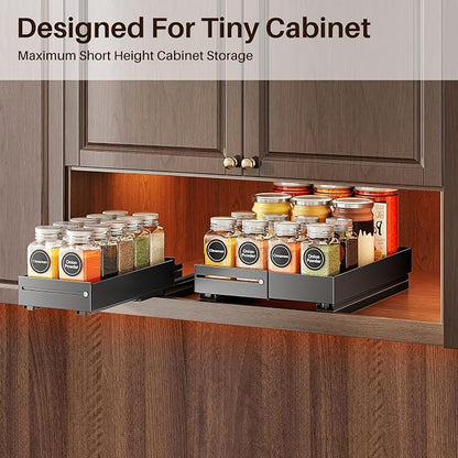 SNTD Pull Out Spice Rack for Upper Cabinet - Expandable Organizer with Smooth Ball Bearing Slides, No Drill Mounting Spice Storage for Kitchen (2 Pack, 4.1" to 7.2" W X 10" D X 2.2" H)