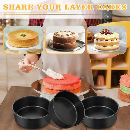 E-far 7 Inch Round Cake Pan Set of 3, Nonstick Stainless Steel Baking Pans Tin, Bakeware for Layer Cakes, Stainless Steel Core & Non-toxic Coating, Straight Side & 2 Inch Deep