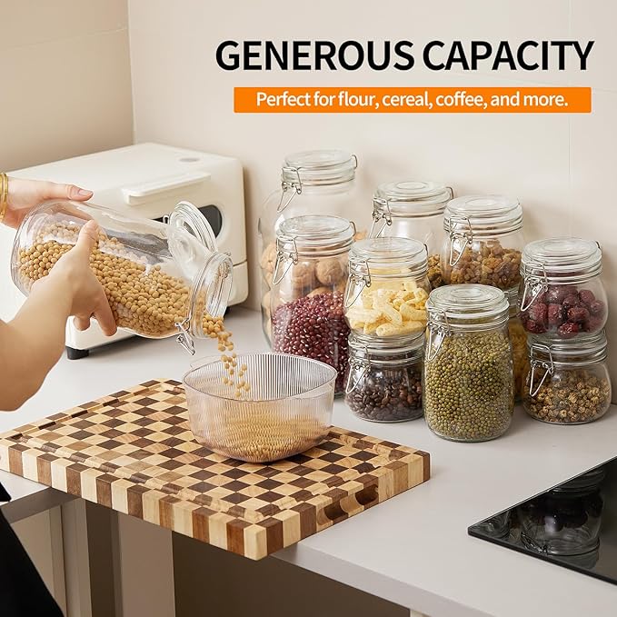 3 Pack 51oz Food Storage Jars with Airtight Lids, Preserving Seal Wire Clip Fastening Glass Containers, Canisters for Kitchen Organization, Flour, Cereal, Pasta, Sugar, Beans, Pickling Jars(51 Oz*3)