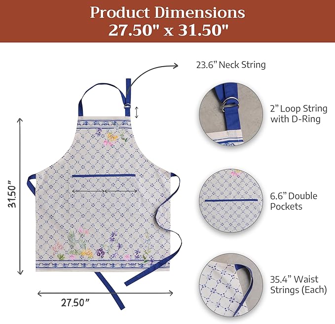 Maison d' Hermine 100% Cotton Apron for women with Pocket Kitchen Chef Apron for Men Cooking Spring Summer