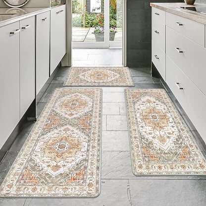 Cushioned Kitchen Rug Sets 3 Piece Anti Fatigue Mats for Floor Non Slip Waterproof Runner for Home Office, Sink, Laundry