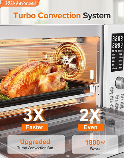 Nuwave Bravo Pro Smart Air Fryer Toaster Oven Combo, Airfryer Convection Oven Countertop, 10-in-1 Functions with Quicker & Even Crisp Technology, 1800W, 50-450°F, PFAS-Free, 21QT, Vanilla Cream
