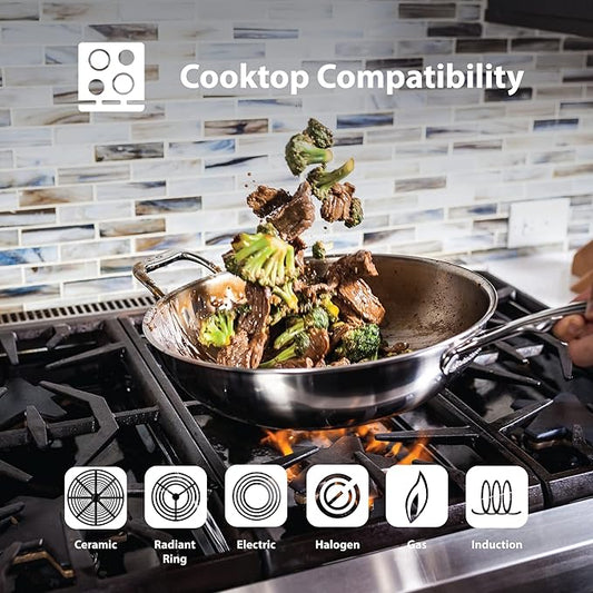Swiss Diamond Premium Clad 5-Ply Stainless Steel 7.9 Quart Dutch Oven with Lid Included and Satin Exterior Finish, 9.5 Inch Induction Compatible Soup Pot - Oven and Dishwasher Safe