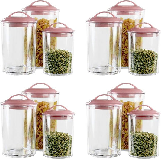 Reston Lloyd Food Storage Containers, BPA Free Airtight Canisters for Cereal, Pasta, Sugar, Coffee, Flour, Cookies, Loose Tea, for Kitchen Organization, Set of 3, Pink (Pack of 4)