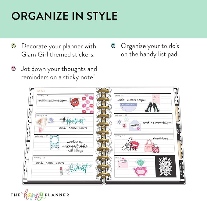 me & my BIG ideas Accessory Book Bundle - The Happy Planner Scrapbooking Supplies - Glam Girl Theme - 4 Sticky Note Pads & 1 ListPad - Multi-Color & Gold Foil Stickers - 20 Sheets, 636 Stickers Total