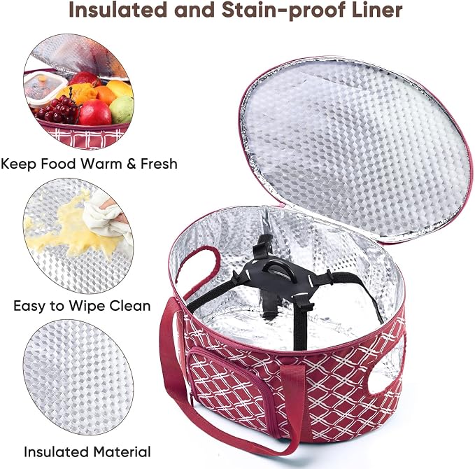 BAGSPRITE Double-layer Slow Cooker Carrying Case for Crock Pot 6-8 Quart, Insulated Crockpot Carrier with Adjustable Lid Straps,Portable Slow Cooker Travel Bag for Potluck, Parties, Family Gatherings
