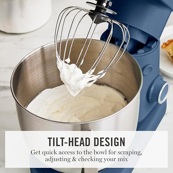 Martha Stewart 5.3Qt Stand Mixer, 12-Speed Tilt-Head Electric Kitchen Mixer with Stainless Steel Bowl, Dough Hook, Whisk & Beater, Splash Guard, Ideal for Baking Bread, Cake & Whipping, Indigo Blue
