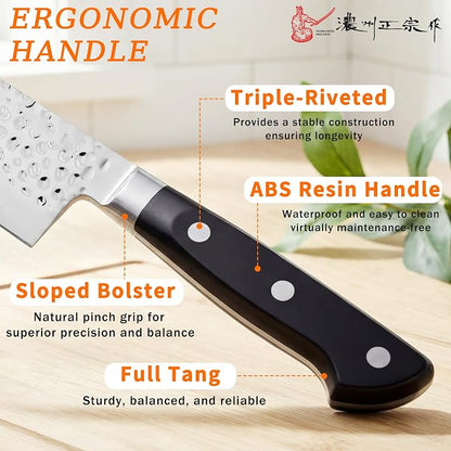 6.7 Inch Santoku Knife, Made in Japan, Full Tang AUS-6 High Carbon Molybdenum Stainless Steel Japanese Chef Knife with Hammered Blade, Kitchen Knife Gifts for Men and Women