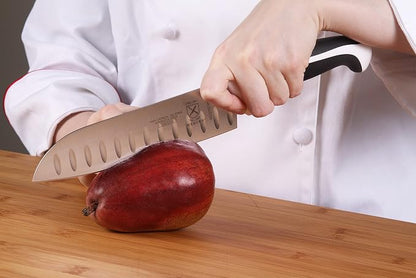 Mercer Culinary Millennia Color Handle Cutlery 7" Santoku Knife (Granton Edge) White