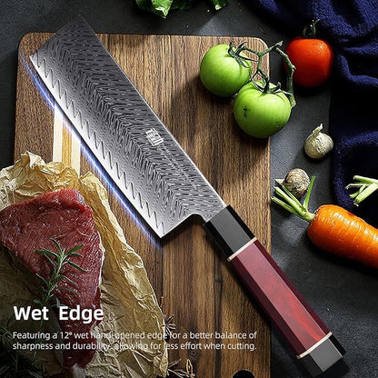 FINDKING Usuba Nakiri Knife 7 Inch, Damascus Vegetable Cleaver for Chopping & Mincing, Straight Edge, Japanese Style (Samurai Series)
