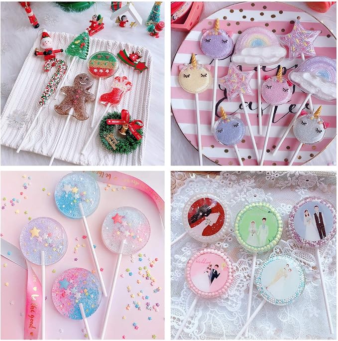 Big Size Lollipop Cake Pop Treat Bag Set Including 100pcs Parcel Bags, 100pcs Papery Treat Sticks, 100pcs Colorful Metallic Twist Ties for Making Lollipops, Cake Pops, Candies, Chocolates and Cookies