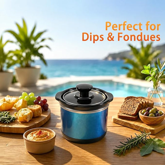 Mini Slow Cooker, 0.65 Qt Capacity small slow cooker, Ceramic Pot, Nutrient Loss Reduction, For Sauces, Stews & Dips, Round (Sapphire glitter)