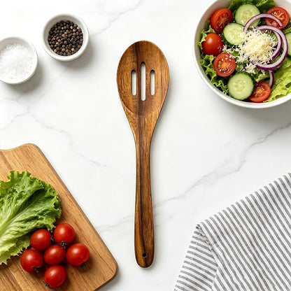 12 Inch Large Acacia Wooden Spoon, Slotted Spoon with Hole Cooking Spoon, Non-Stick Kitchen Utensils for Mixing, Stirring, Serving & Baking ﻿