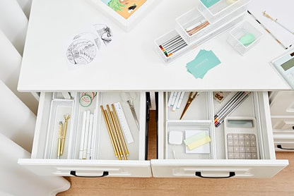 Annova Mesh Stackable Drawer Cabinet and Shelf Organizer Bins Storage Basket School Office Supply Holder Tray- Set of 2 (White, 3x12x2 Inch)