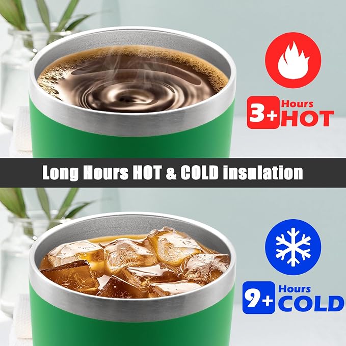 20 oz Tumbler Coffee Travel Tumblers Bulk with Lid Stainless Steel Double Wall Vacuum Insulated Mug Powder Coated Cups fit Car Cupholder for Hot and Cold - Green, 1Pack