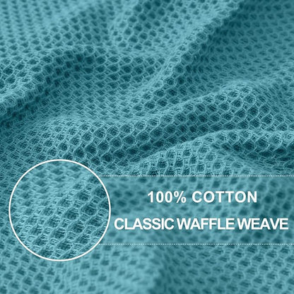 Homaxy 100% Cotton Waffle Weave Kitchen Dish Towels, Ultra Soft Absorbent Quick Drying Cleaning Towel, 13 x 28 Inches, 8-Pack, Lake Blue