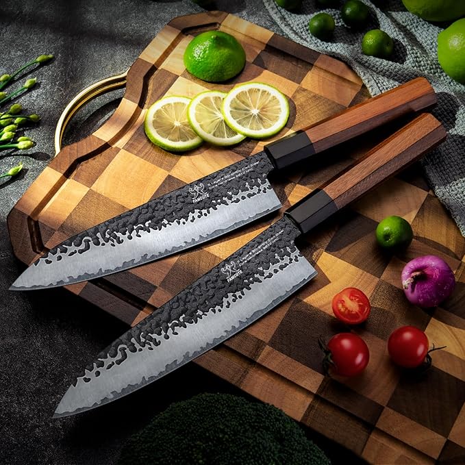 FAMCÜTE 8 Inch Japanese Knife, Hand Forged 5 Layers High Carbon 9CR18MOV Steel Rosewood Handle Chef Knife, Ultra Sharp Durable Professional Kitchen Knife, A Thoughtful Father Day Gifts for Men