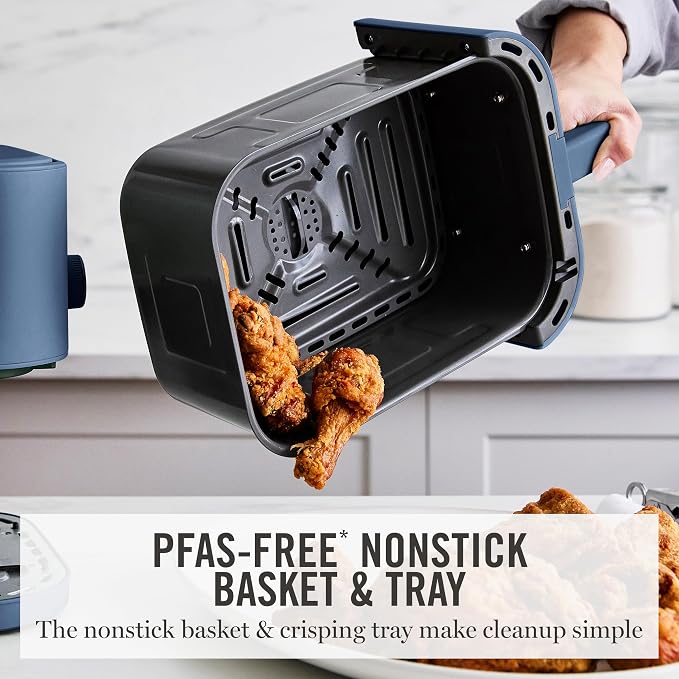 Martha Stewart 6QT Air Fryer, 6-in-1, Bake, Broil, Roast, Air Fry, Dehydrate, Reheat, Ceramic Non-Stick Basket, Crispy Results Fast, 400°F Max Temp, Shake Reminder, Indigo Blue