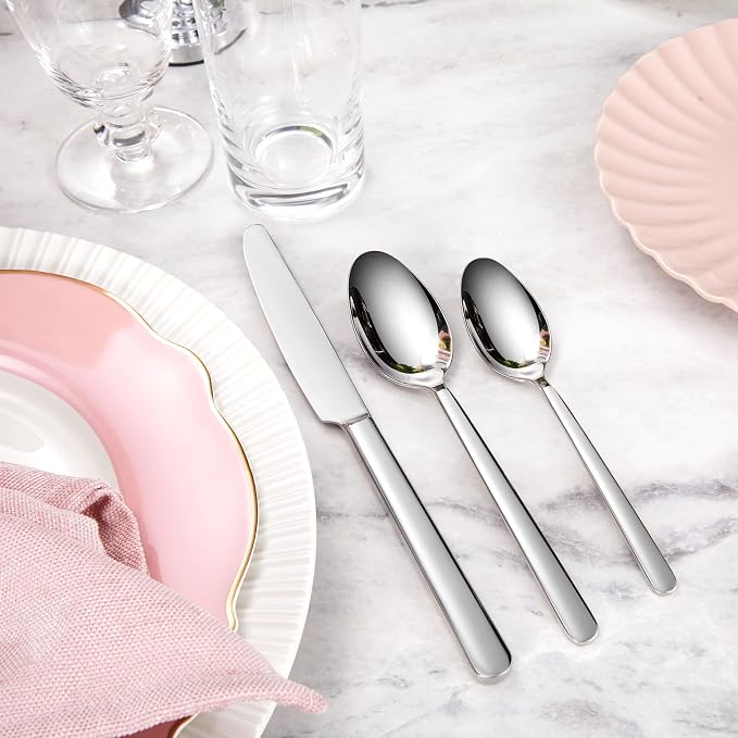 KEAWELL Premium Aline 4-Piece 7.4 inch Spoon Set – 18/10 Stainless Steel Silverware with Mirror Polish, Dishwasher Safe for Table Setting and Entertaining (4, Dinner Spoons)