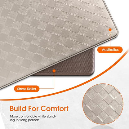 TranquilRelax Kitchen Mats, 2PCS Kitchen Rugs, Cushioned Anti Fatigue Kitchen Mats for Floor, Non-Slip Standing Desk Mat, Waterproof Kitchen Rug Set for Kitchen Floor Office,17.3"×30"+17.3"×59" Brown