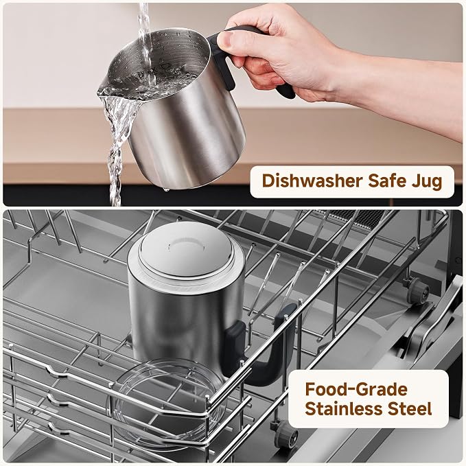 AMZCHEF 8-in-1 Electric Milk Frother and Steamer 600W, 17oz Large Capacity & Detachable, Automatic Warm and Cold Foam Maker for Coffee, Hot Chocolate, Stainless Steel Jug, LED Display, Easy to Clean