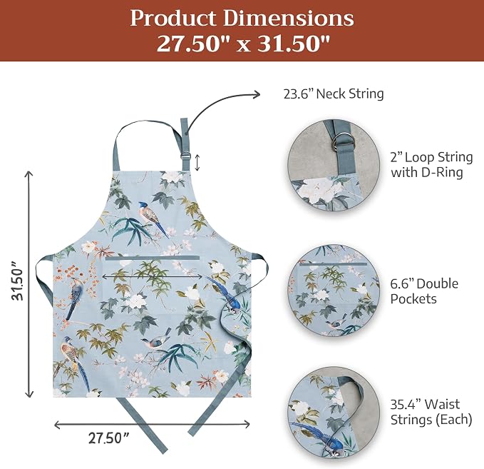 Maison d' Hermine 100% Cotton Apron for women with Pocket Kitchen Chef Apron for Men Cooking Spring Summer