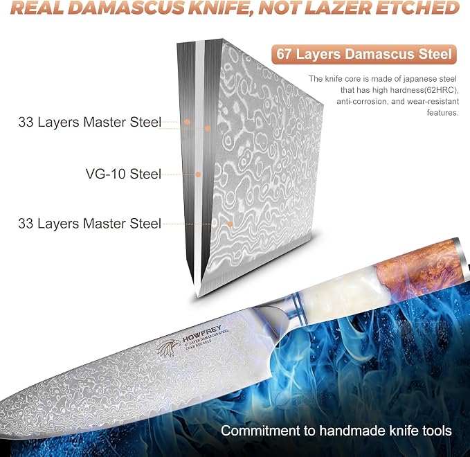 Damascus Chef Knife 8 Inch, 67-Layer Japanese Kitchen Knives Sharp VG-10 High Carbon Stainless Steel with Ergonomic Pakkawood Handles, Elegant Gift Box Packaging for Home and Kitchen