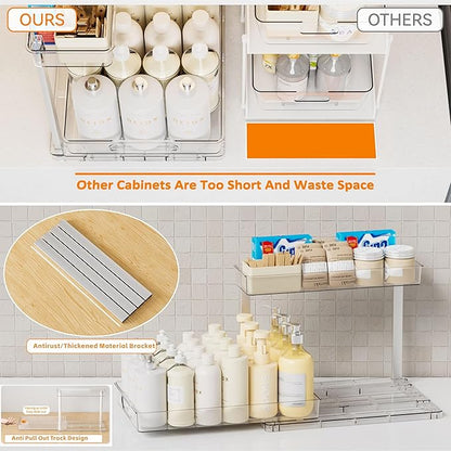 Yieach 2 Pack 14.6″ Deep Pull Out Under Sink Organizer,10.8″ High 2 Tier Slide Out Cabinet Organizer for Kitchen Cabinet,Undersink Organizers,Under Sink Shelves,Bathroom Organizers and Storage,Clear
