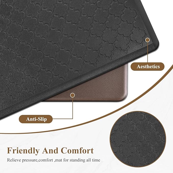 HEBE Anti Fatigue Comfort Mats for Kitchen Standing Desk Thick Cushioned Floor Mat Waterproof Rug Runner Heavy Duty Pad,17.3''x28'', Black