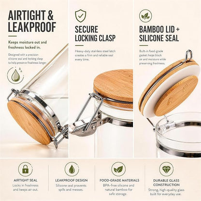 KKC HOME ACCENTS 40 oz Glass Coffee Airtight Canister with 1 TBSP Spoon, 1200ml Borosilicate Jar Holds 1 lb Coffee Beans, Airtight Bamboo Lid Storage Container for Grounds