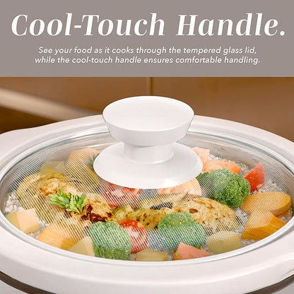COOK WITH COLOR 2QT Mini Electric Round Slow Cooker - Adjustable Settings, Removable Stoneware Pot, Tempered Glass Lid, Dishwasher Safe, Cool-Touch Side Handles, Cream
