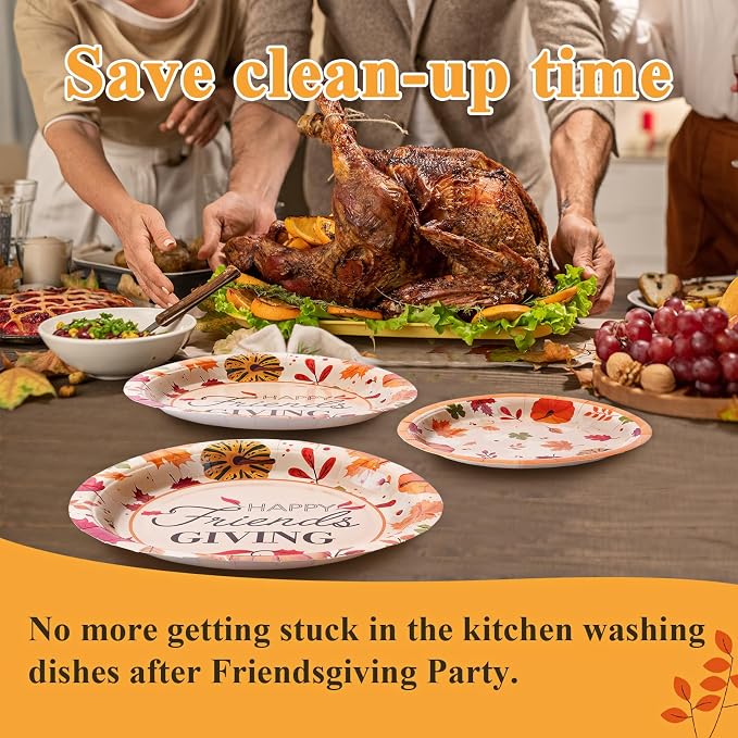 90PCS Friendsgiving Paper Plates and Napkins Sets, Disposable Party Supplies for Fall Thanksgiving Party Decorations, Friendsgiving Dinnerware Sets Serve 30 Guests