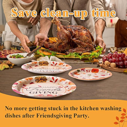 90PCS Friendsgiving Paper Plates and Napkins Sets, Disposable Party Supplies for Fall Thanksgiving Party Decorations, Friendsgiving Dinnerware Sets Serve 30 Guests