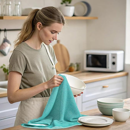 Mordimy Premium Kitchen Towels 6 Pack (18 x 28 Inches, Teal), Large Cotton Kitchen Hand Towel, Flat & Terry Dish Towels for Drying Dishes, Super Absorbent Tea Dishtowels Set with Hanging Loop