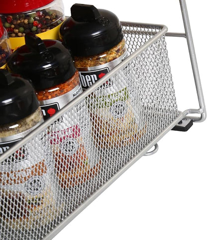 YBM Home Silver 2 Tier Mesh Sliding Spice and Sauces Basket Cabinet Organizer Drawer 2304